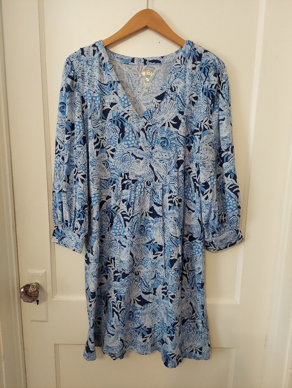 LILLY PULITZER Cass Dress Womens Large Bonaire Blue Coastal Constellation Resort